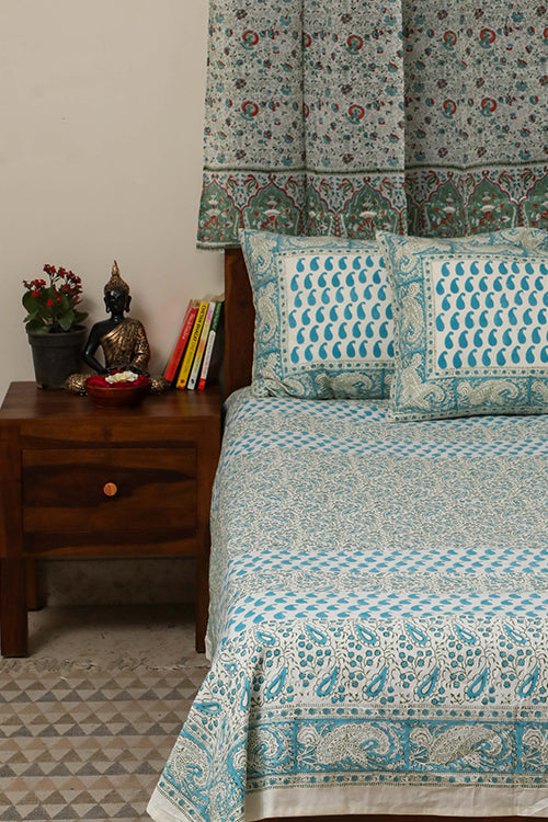 Sootisyahi 'Floral Ambar' Handblock Printed Cotton Bedsheet