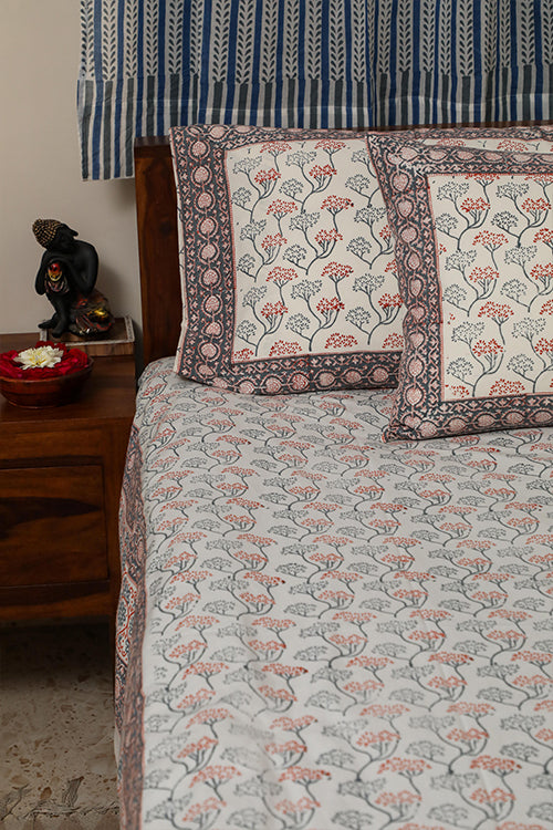 Sootisyahi 'Flowering Blossom' Handblock Printed Cotton Bedsheet