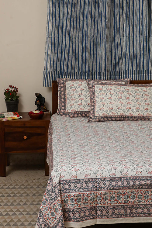 Sootisyahi 'Flowering Blossom' Handblock Printed Cotton Bedsheet