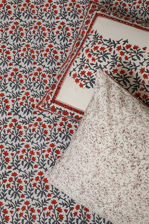 Sootisyahi 'Floral Mesh' Handblock Printed Cotton Bedsheet-30