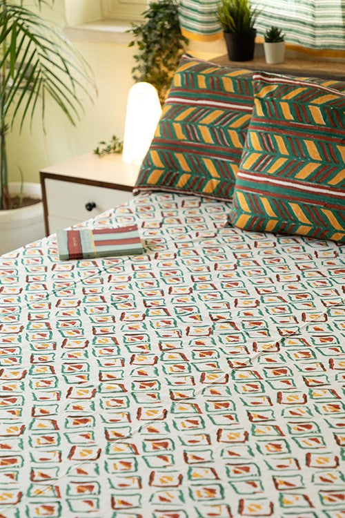 Sootisyahi 'Colorful Checkers' Handblock Printed Cotton Bedsheet