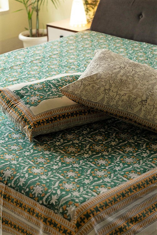 Sootisyahi 'Bahar-e-Baag' Handblock Printed Cotton Bedsheet