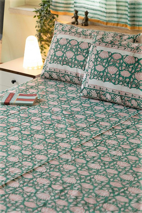 Sootisyahi 'First Blossom' Handblock Printed Cotton Bedsheet