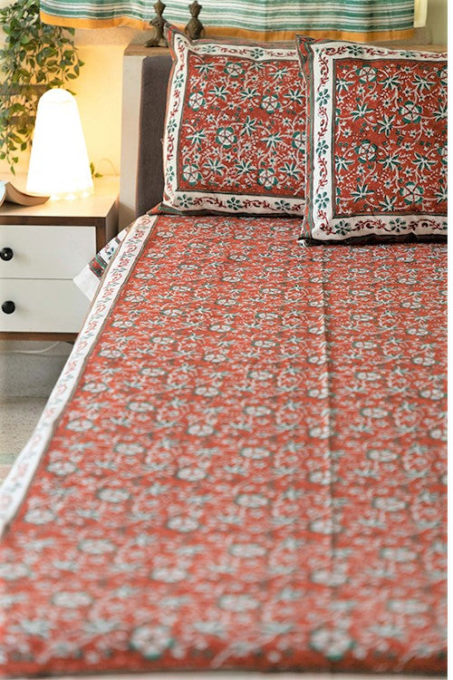 Sootisyahi 'Coral Crush' Handblock Printed Cotton Bedsheet