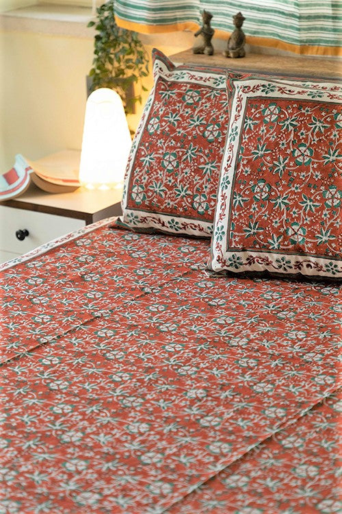 Sootisyahi 'Coral Crush' Handblock Printed Cotton Bedsheet