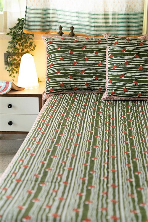 Sootisyahi 'Red in Motion' Handblock Printed Cotton Bedsheet