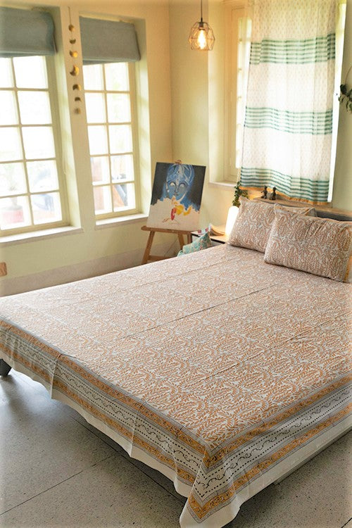 Sootisyahi 'Yellow Delight' Handblock Printed Cotton Bedsheet