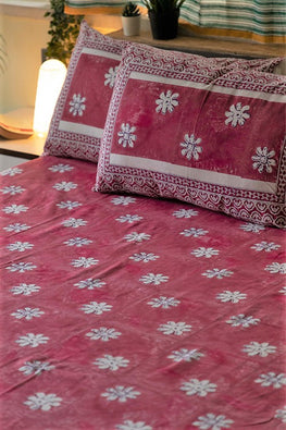 Sootisyahi 'Blooming Pink' Handblock Printed Cotton Bedsheet