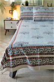 Sootisyahi 'Blue Bloom' Handblock Printed Cotton Bedsheet