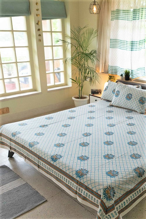 Sootisyahi 'The Garden Fence' Handblock Printed Cotton Bedsheet