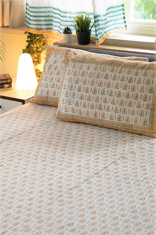 Sootisyahi 'Grassy Golden' Handblock Printed Cotton Bedsheet