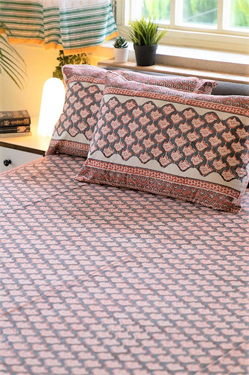 Sootisyahi 'Offensive Orange' Handblock Printed Cotton Bedsheet