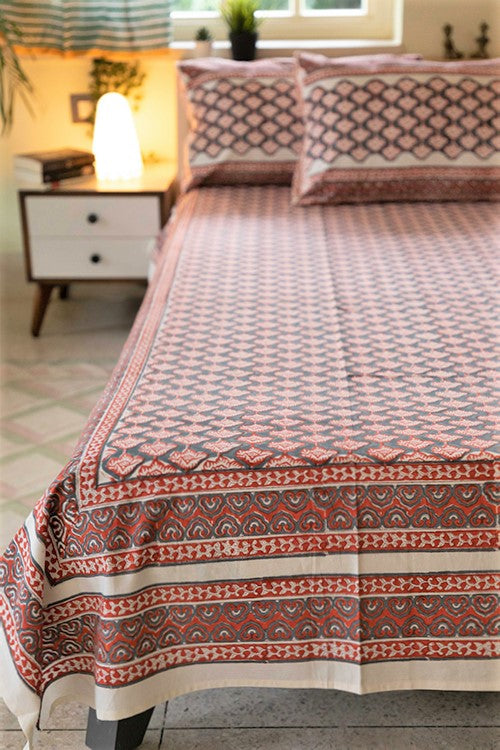 Sootisyahi 'Offensive Orange' Handblock Printed Cotton Bedsheet