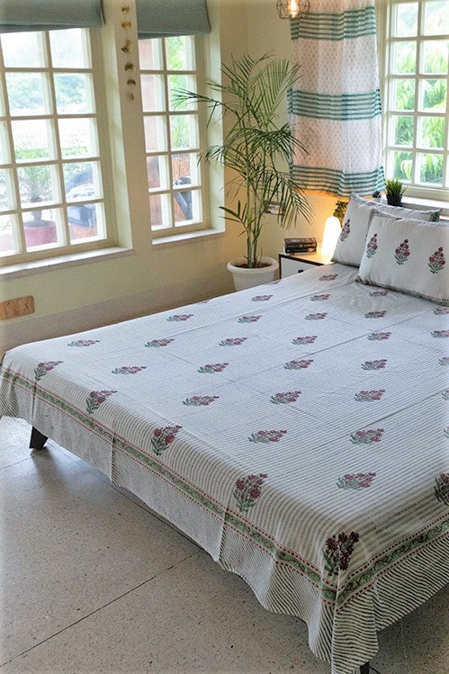 Sootisyahi 'Garden Climbers' Handblock Printed Cotton Bedsheet