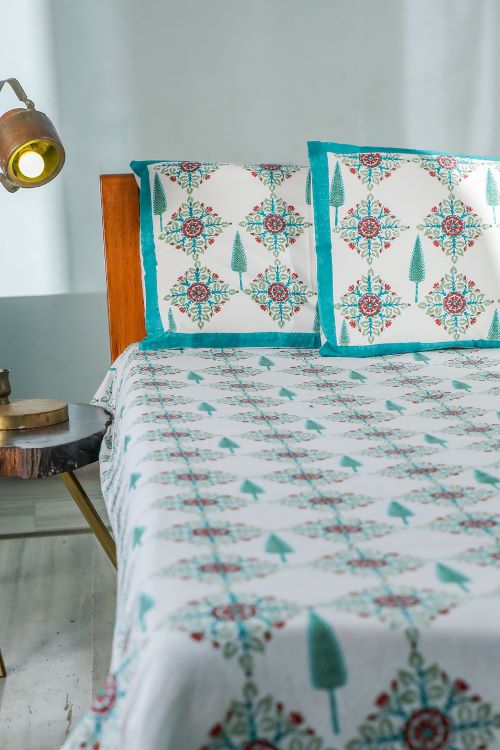 Sootisyahi 'Mughal Garden' Handblock Printed Cotton Bedsheet