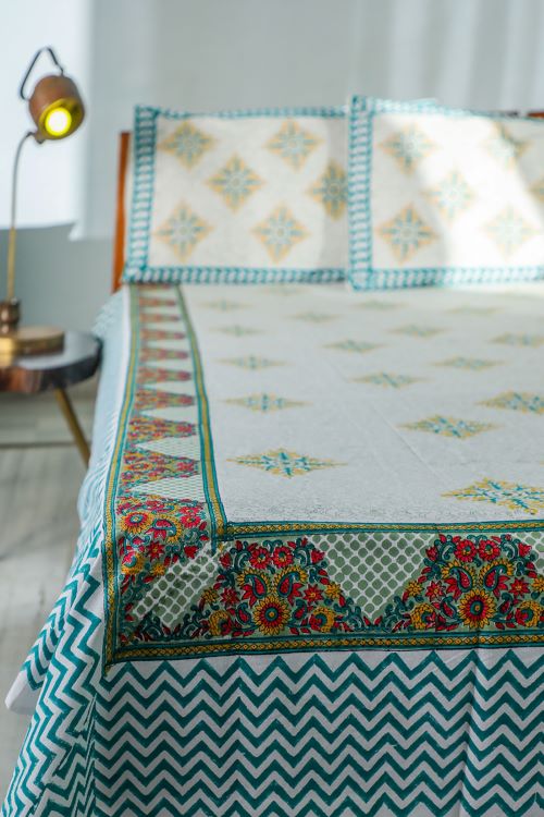 Sootisyahi 'Sweet Magnolia' Handblock Printed Cotton Bedsheet