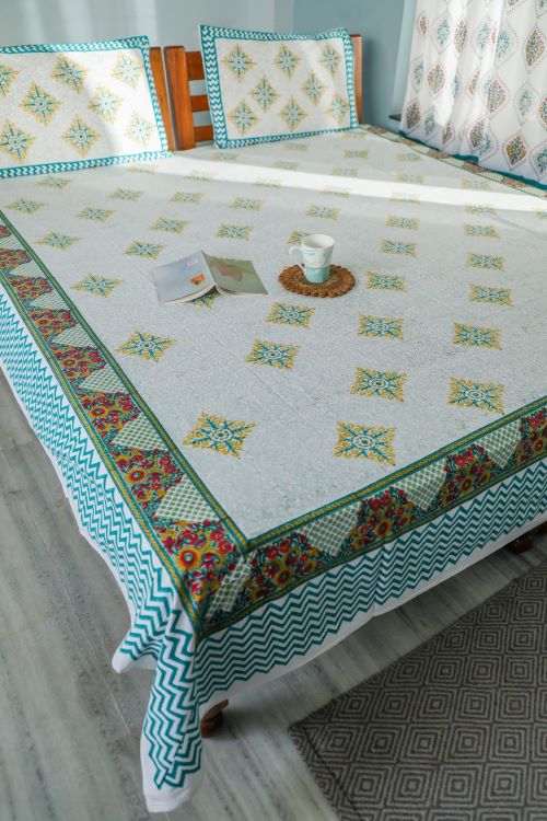 Sootisyahi 'Sweet Magnolia' Handblock Printed Cotton Bedsheet