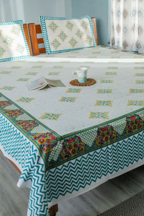 Sootisyahi 'Sweet Magnolia' Handblock Printed Cotton Bedsheet