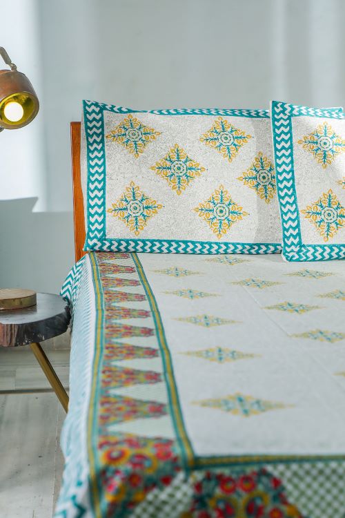 Sootisyahi 'Sweet Magnolia' Handblock Printed Cotton Bedsheet