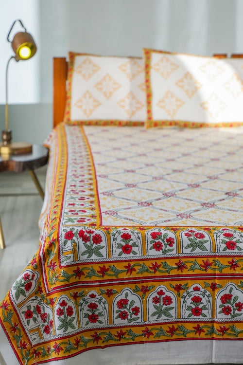 Sootisyahi 'Floral Culture' Handblock Printed Cotton Bedsheet