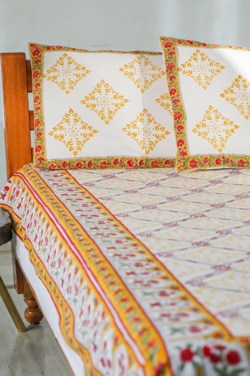 Sootisyahi 'Floral Culture' Handblock Printed Cotton Bedsheet