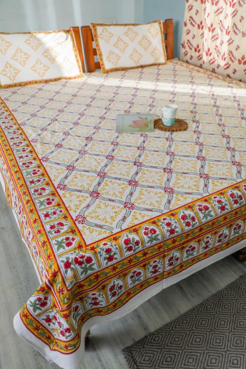 Sootisyahi 'Floral Culture' Handblock Printed Cotton Bedsheet