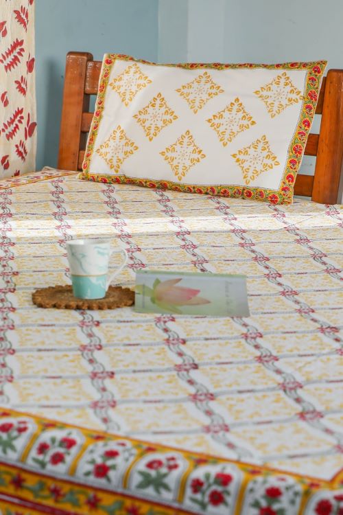 Sootisyahi 'Floral Culture' Handblock Printed Cotton Bedsheet