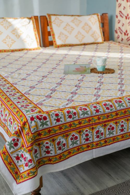 Sootisyahi 'Floral Culture' Handblock Printed Cotton Bedsheet