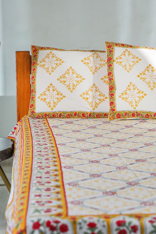 Sootisyahi 'Floral Culture' Handblock Printed Cotton Bedsheet