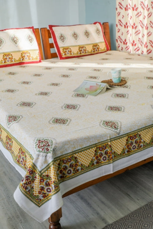 Sootisyahi 'Floral Monarch' Handblock Printed Cotton Bedsheet