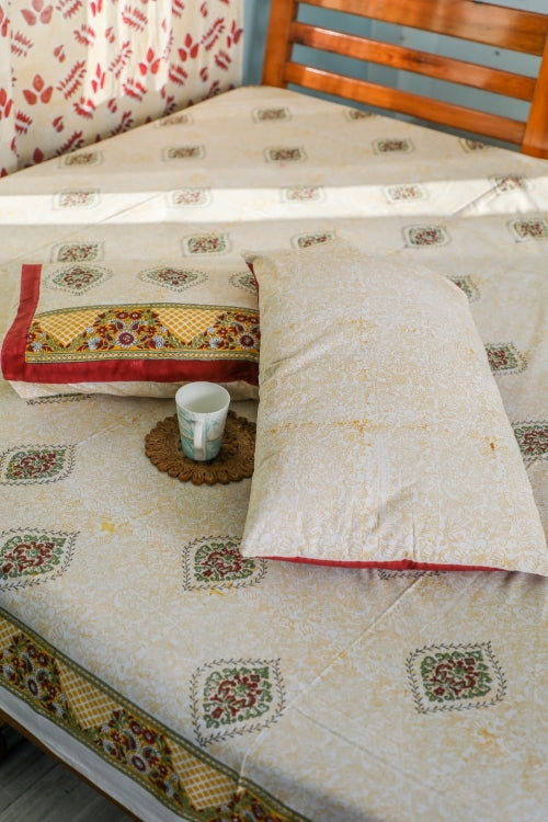 Sootisyahi 'Floral Monarch' Handblock Printed Cotton Bedsheet