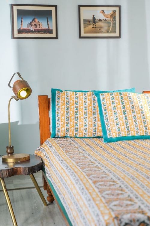 Sootisyahi 'Vertical Statement' Handblock Printed Cotton Bedsheet