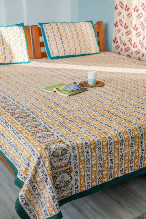 Sootisyahi 'Vertical Statement' Handblock Printed Cotton Bedsheet
