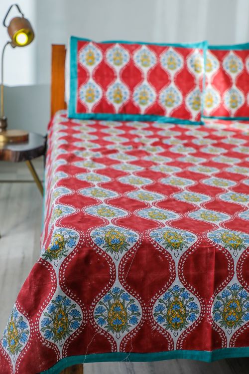 Sootisyahi 'Floral Arch' Handblock Printed Cotton Bedsheet