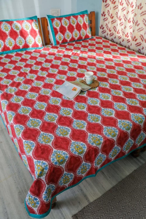 Sootisyahi 'Floral Arch' Handblock Printed Cotton Bedsheet