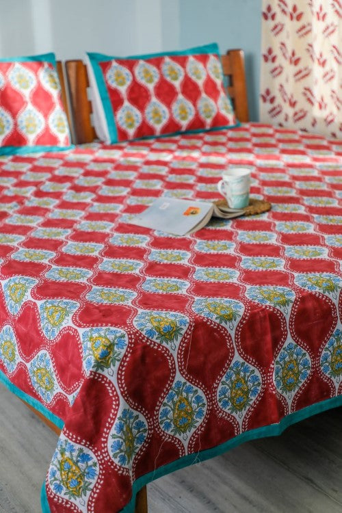 Sootisyahi 'Floral Arch' Handblock Printed Cotton Bedsheet