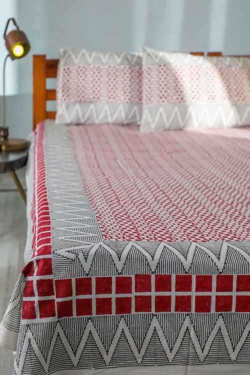 Sootisyahi 'Geometrical Valley' Handblock Printed Cotton Bedsheet