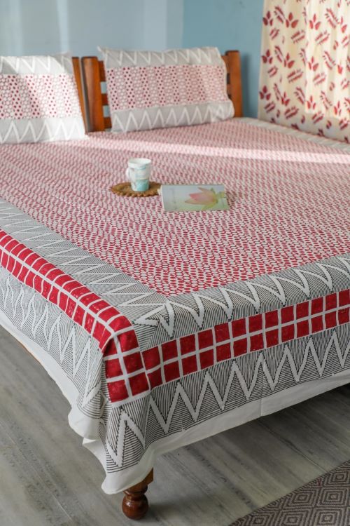 Sootisyahi 'Geometrical Valley' Handblock Printed Cotton Bedsheet