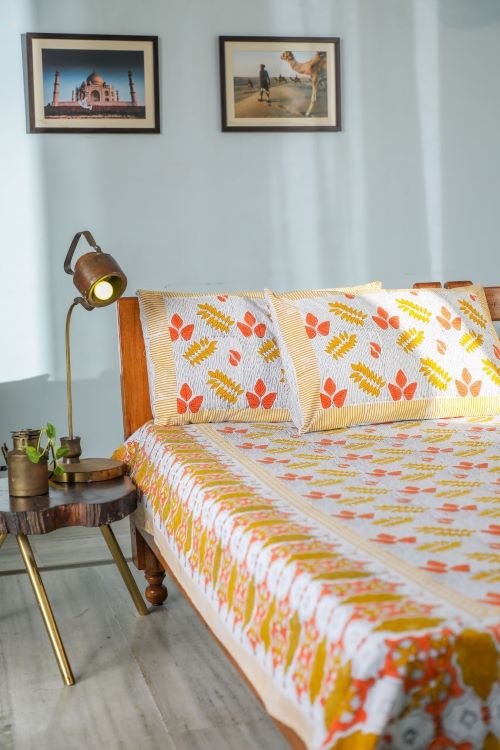 Sootisyahi 'Rare Leaves' Handblock Printed Cotton Bedsheet