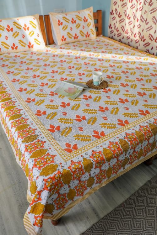 Sootisyahi 'Rare Leaves' Handblock Printed Cotton Bedsheet