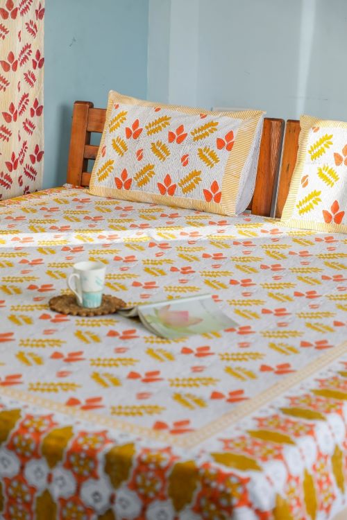 Sootisyahi 'Rare Leaves' Handblock Printed Cotton Bedsheet