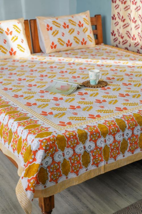 Sootisyahi 'Rare Leaves' Handblock Printed Cotton Bedsheet