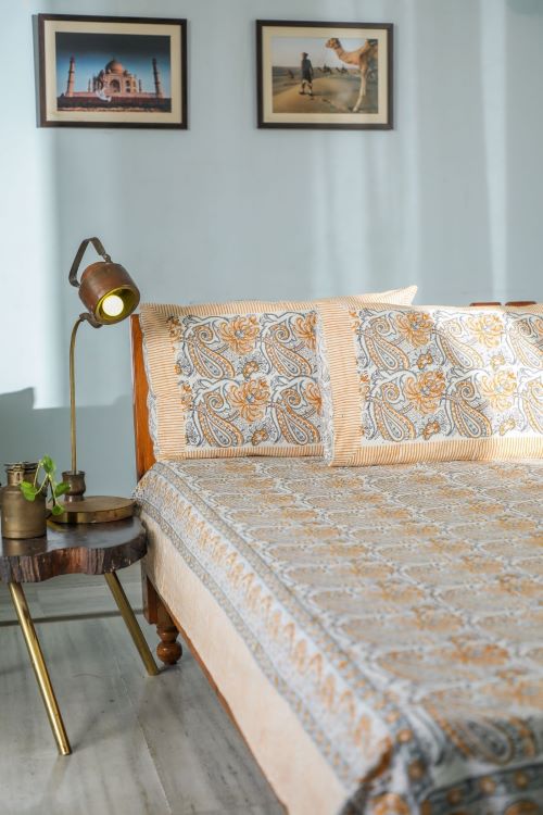 Sootisyahi 'Cloudy Tales' Handblock Printed Cotton Bedsheet