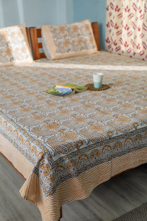 Sootisyahi 'Cloudy Tales' Handblock Printed Cotton Bedsheet