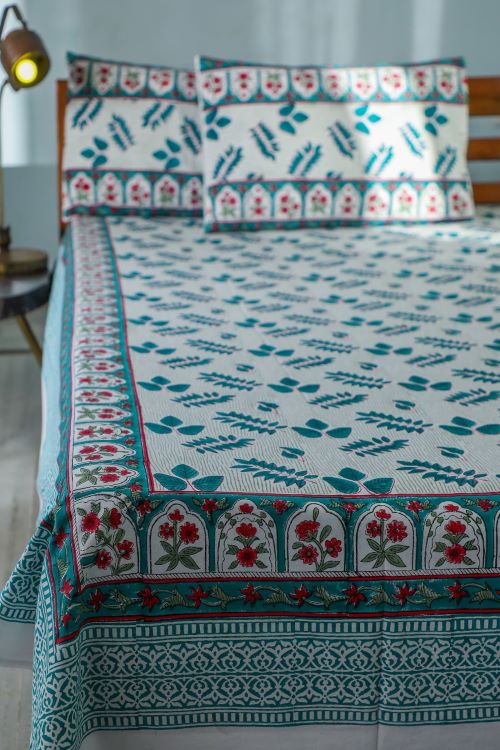 Sootisyahi 'Garden Party' Handblock Printed Cotton Bedsheet