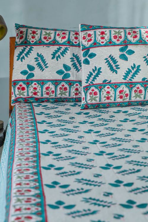 Sootisyahi 'Garden Party' Handblock Printed Cotton Bedsheet