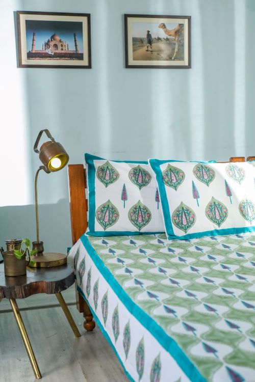 Sootisyahi 'Four Seasons' Handblock Printed Cotton Bedsheet