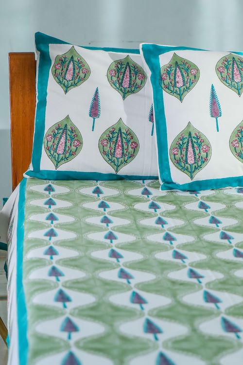 Sootisyahi 'Four Seasons' Handblock Printed Cotton Bedsheet