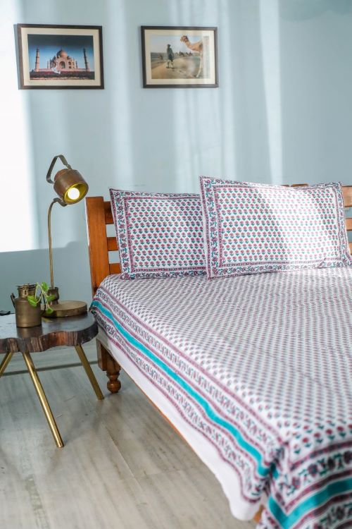 Sootisyahi 'Floral Dots' Handblock Printed Cotton Bedsheet