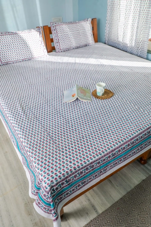 Sootisyahi 'Floral Dots' Handblock Printed Cotton Bedsheet